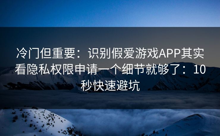 冷门但重要：识别假爱游戏APP其实看隐私权限申请一个细节就够了：10秒快速避坑